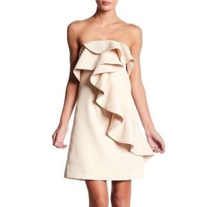Few Moda Strapless Dress A-Line Ruffle Beige Extra Small Brand New